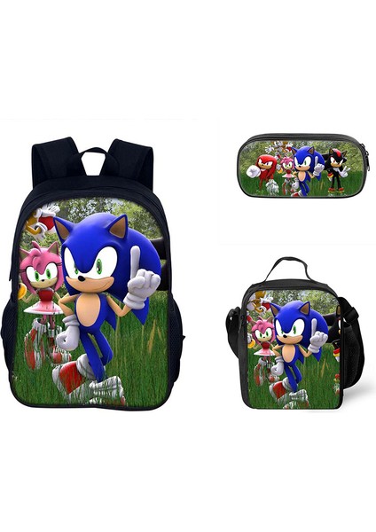Sonic Ilkokul ve Ortaokul Öğrencileri Çizgi Film Periferik Okul Çantası Üç Parçalı Set (Yurt Dışından)
