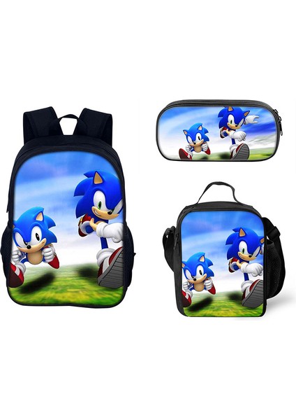 Sonic Ilkokul ve Ortaokul Öğrencileri Çizgi Film Periferik Okul Çantası Üç Parçalı Set (Yurt Dışından)