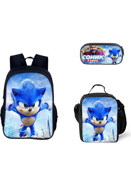Sonic Ilkokul ve Ortaokul Öğrencileri Çizgi Film Periferik Okul Çantası Üç Parçalı Set (Yurt Dışından)
