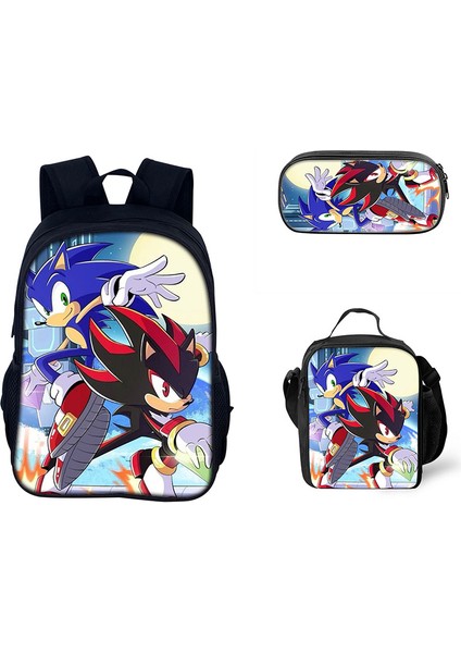 Sonic Ilkokul ve Ortaokul Öğrencileri Çizgi Film Periferik Okul Çantası Üç Parçalı Set (Yurt Dışından)
