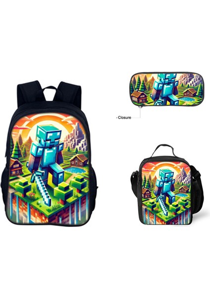 Benim Dünyam Filmi Minecraft Ilkokul ve Ortaokul Öğrencileri Omuz Çantası Üç Parça Set (Yurt Dışından)