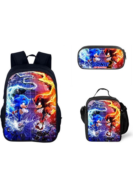 Sonic Ilkokul ve Ortaokul Öğrencileri Çizgi Film Periferik Okul Çantası Üç Parçalı Set (Yurt Dışından)