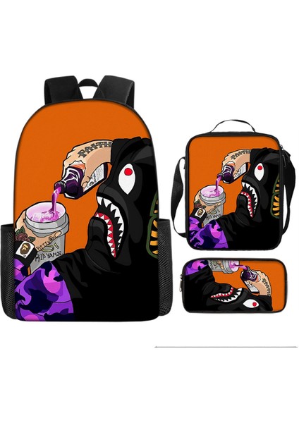 Köpekbalığı Üç Parçalı Okul Çantası Karikatür Ilkokul Öğrencileri Omuz Çantası Kalem Çantası Yüz Bir (Yurt Dışından)