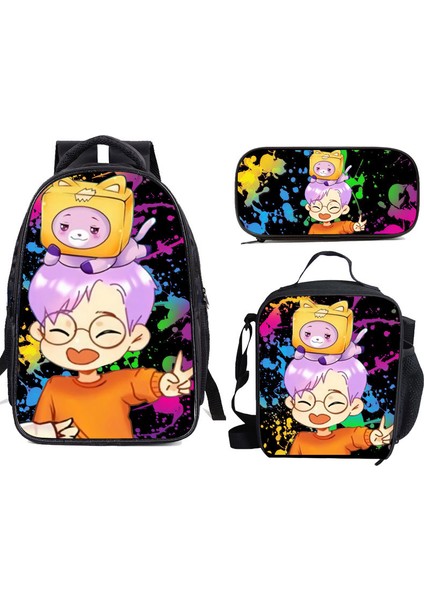 Karikatür Okul Çantası Öğle Yemeği Çantası Omuz Çantası Ilkokul Kırtasiye Kalem Çantası Üç Parça (Yurt Dışından)
