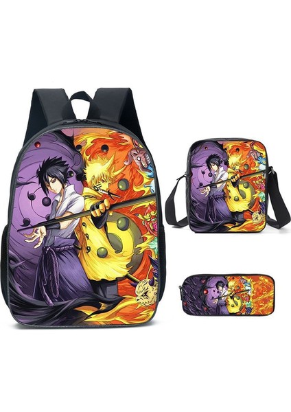 Naruto Ilkokul ve Ortaokul Öğrencileri Okul Çantası Çapraz Askılı Çanta Kalem Çantası Üç Parçalı Set (Yurt Dışından)
