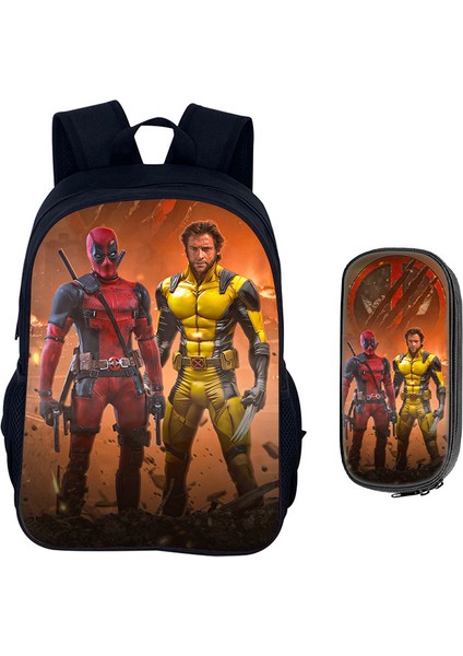 Deadpool Karikatür Çocuk Okul Çantası Kalem Çantası Ilkokul Öğrencileri Omuz Çantası Büyük Kapasiteli Iki Parçalı Set (Yurt Dışından)
