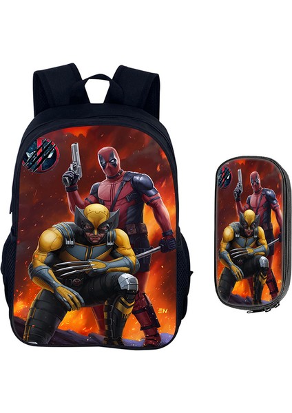 Deadpool Karikatür Çocuk Okul Çantası Kalem Çantası Ilkokul Öğrencileri Omuz Çantası Büyük Kapasiteli Iki Parçalı Set (Yurt Dışından)
