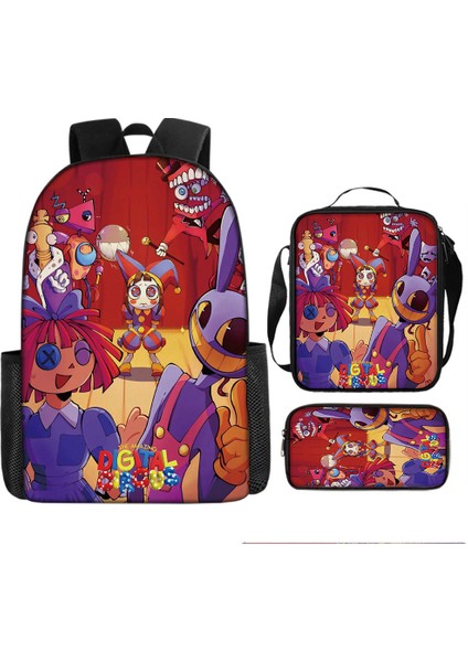 Muhteşem Dijital Sirk Ilkokul Öğrenci Okul Çantası Omuz Çantası Crossbody Çanta Üç Parça Set (Yurt Dışından)