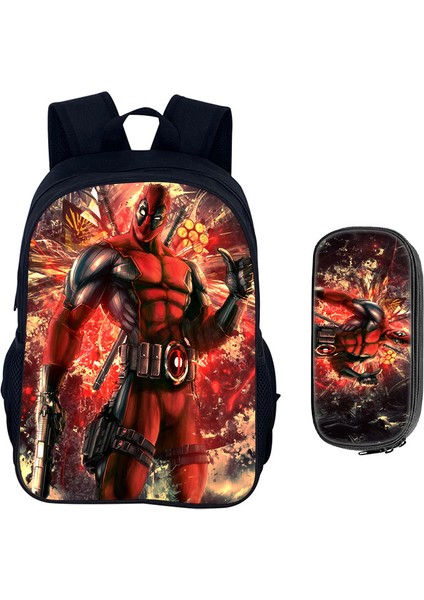 Deadpool Karikatür Çocuk Okul Çantası Kalem Çantası Ilkokul Öğrencileri Omuz Çantası Büyük Kapasiteli Iki Parçalı Set (Yurt Dışından)