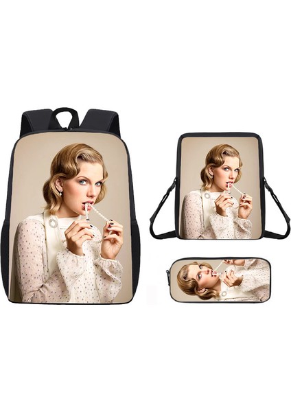 Okul Çantası Ortaokul Öğrencileri Omuz Çantası Çapraz Askılı Çanta Kalem Çantası Üç Set (Yurt Dışından)