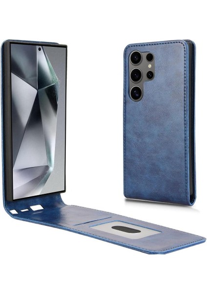 Galaxy S24 Ultra Lüks Dikey Yukarı ve Aşağı Döndürülebilir Kart Yuvası Deri Telefon Kılıfı Koruma Kabuğu (Yurt Dışından)