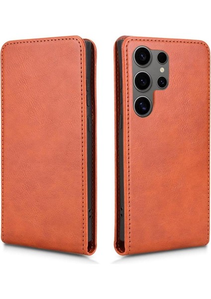 Galaxy S24 Ultra Lüks Dikey Yukarı ve Aşağı Döndürülebilir Kart Yuvası Deri Telefon Kılıfı Koruma Kabuğu (Yurt Dışından)