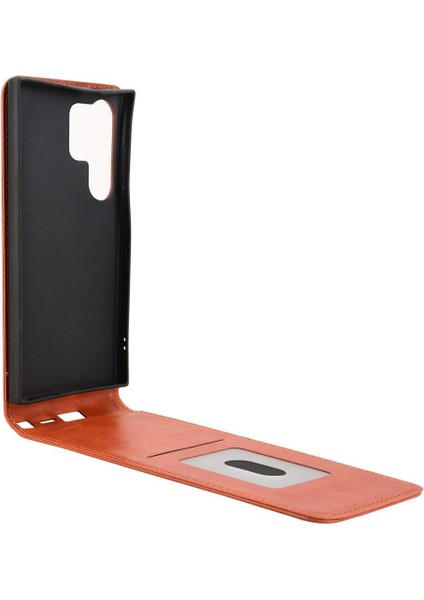 Galaxy S24 Ultra Lüks Dikey Yukarı ve Aşağı Döndürülebilir Kart Yuvası Deri Telefon Kılıfı Koruma Kabuğu (Yurt Dışından) modelleri
