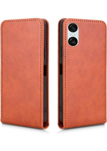 Xperia 10 Vı Lüks Dikey Yukarı ve Aşağı Döndürülebilir Kart Yuvası Deri Telefon Kılıfı Koruma Kabuğu (Yurt Dışından)