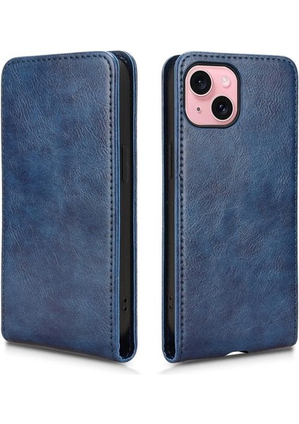 iPhone 15 Plus Lüks Dikey Yukarı ve Aşağı Döndürülebilir Kart Yuvası Deri Telefon Kılıfı Koruma Kabuğu (Yurt Dışından)