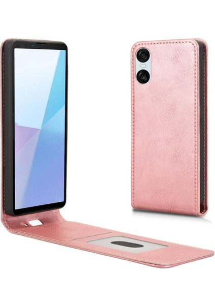 Xperia 1 Vı Lüks Dikey Yukarı ve Aşağı Döndürülebilir Kart Yuvası Deri Telefon Kılıfı Koruma Kabuğu (Yurt Dışından)