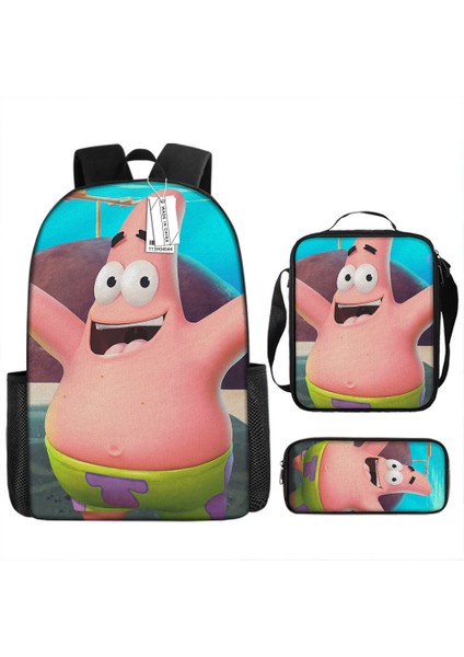 Sünger Bob Kare Pantolon Çocuk Okul Çantası Erkek ve Kadın Öğrenciler Omuz Çantası Anaokulu Sevimli Karikatür Kalem Çantası Crossbody Çanta Üç Set (Yurt Dışından)