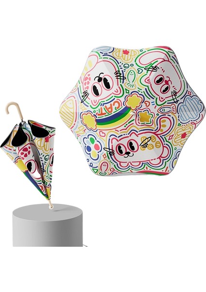 Rulo Çift Güvenlik Yuvarlatılmış Köşe Düz Çubuk Uzun Saplı Şemsiye Vinil Şemsiye Güneşlik Yağmur Şemsiyesi Anaokulu Çocuk Şemsiyesi (Yurt Dışından)