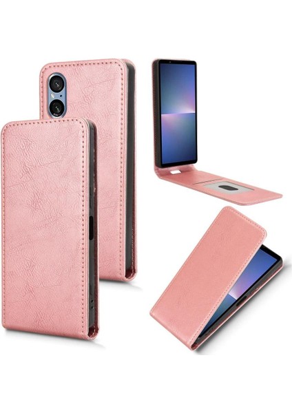 Xperia 5 V Lüks Dikey Yukarı ve Aşağı Döndürülebilir Kart Yuvası Deri Telefon Kılıfı Koruma Kabuğu (Yurt Dışından)