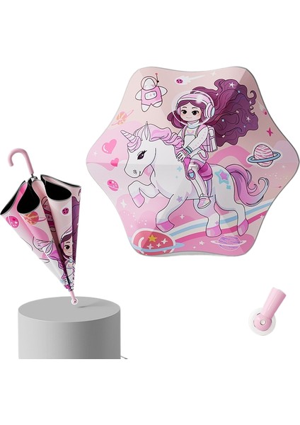 Rulo Çift Güvenlik Yuvarlatılmış Köşe Düz Çubuk Uzun Saplı Şemsiye Vinil Şemsiye Güneşlik Yağmur Şemsiyesi Anaokulu Çocuk Şemsiyesi (Yurt Dışından)