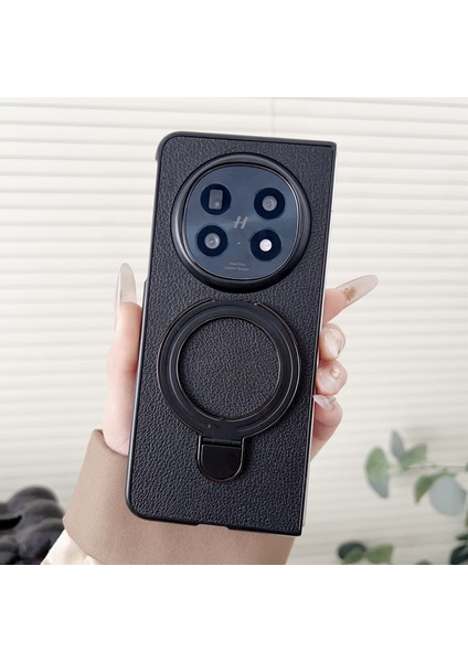 Find N5 5g Elektrokaplama Halkalı Kickstand Pc + Pu Deri Telefon Koruyucu Kılıf (Yurt Dışından)