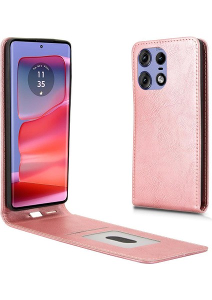Moto Edge 50 Pro Lüks Dikey Yukarı ve Aşağı Döndürülebilir Kart Yuvası Deri Telefon Kılıfı Koruma Kabuğu (Yurt Dışından)