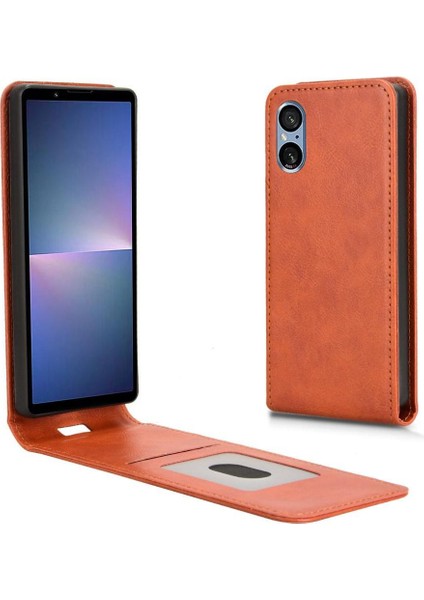 Xperia 5 V Lüks Dikey Yukarı ve Aşağı Döndürülebilir Kart Yuvası Deri Telefon Kılıfı Koruma Kabuğu (Yurt Dışından) indirimleri