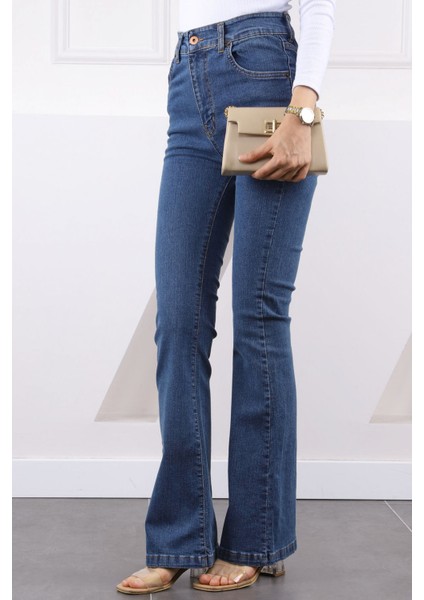 Mavi Yüksek Bel Ispanyol Paça Jeans Pantolon modelleri