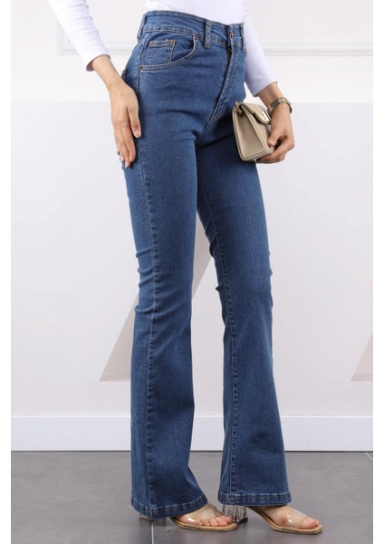 Mavi Yüksek Bel Ispanyol Paça Jeans Pantolon fırsatları