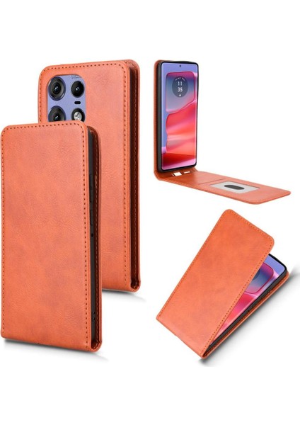 Moto Edge 50 Pro Lüks Dikey Yukarı ve Aşağı Döndürülebilir Kart Yuvası Deri Telefon Kılıfı Koruma Kabuğu (Yurt Dışından)