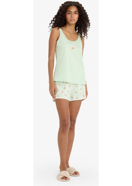 Regular Fit Pijama Takımı Kolsuz Baskılı Üst Beli Lastikli Şort-Fall in Love F1621AX25SM fiyatları