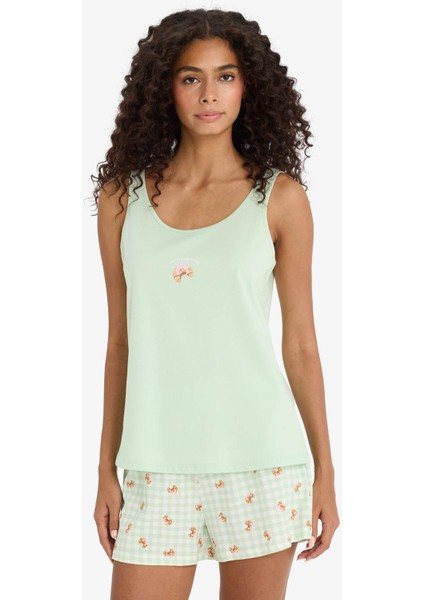 Regular Fit Pijama Takımı Kolsuz Baskılı Üst Beli Lastikli Şort-Fall in Love F1621AX25SM modelleri