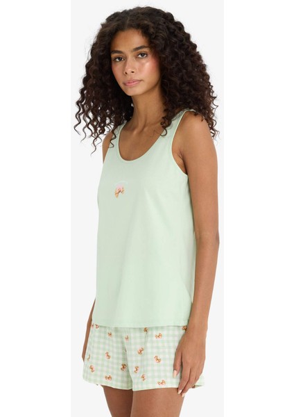 Regular Fit Pijama Takımı Kolsuz Baskılı Üst Beli Lastikli Şort-Fall in Love F1621AX25SM fırsatları