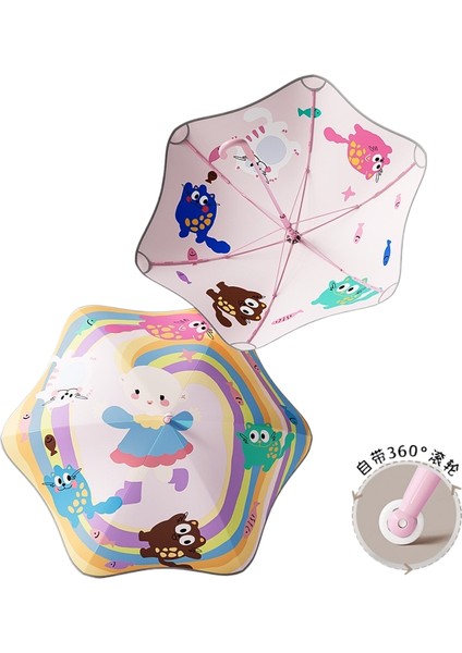 Rulo Çift Güvenlik Yuvarlatılmış Köşe Düz Çubuk Uzun Saplı Şemsiye Vinil Şemsiye Güneşlik Yağmur Şemsiyesi Anaokulu Çocuk Şemsiyesi (Yurt Dışından)