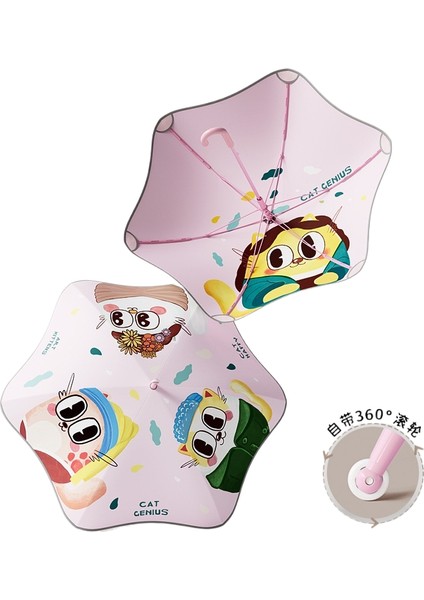 Rulo Çift Güvenlik Yuvarlatılmış Köşe Düz Çubuk Uzun Saplı Şemsiye Vinil Şemsiye Güneşlik Yağmur Şemsiyesi Anaokulu Çocuk Şemsiyesi (Yurt Dışından)