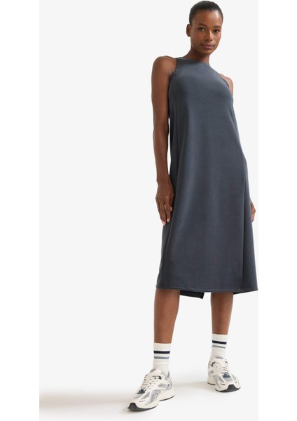 Fit Yuvarlak Yaka Modal Kolsuz Midi Elbise F6186AX25SM