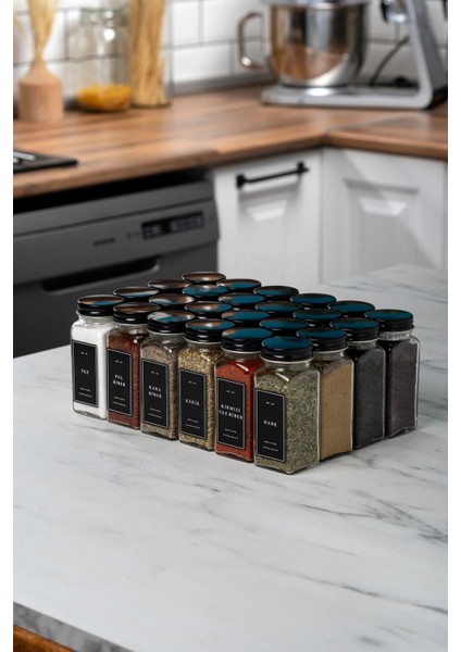 24'lü Şeffaf Kristal Plexi Standlı Cam Baharatlık Seti Kapaklı Etiketli Baharatlık Takım MH03SYH24 fırsatları