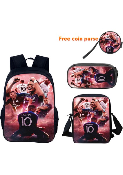 Mbappe Periferik Çocuk Sırt Çantası Ilkokul ve Ortaokul Öğrencileri El Çantası Kalem Çantası Üç Parça Set (Yurt Dışından)