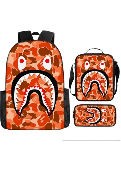 Köpekbalığı Üç Parçalı Okul Çantası Karikatür Ilkokul Öğrencileri Omuz Çantası Kalem Çantası Yüz Bir (Yurt Dışından)