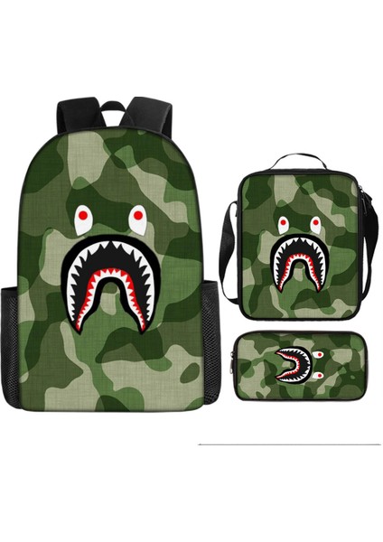 Köpekbalığı Üç Parçalı Okul Çantası Karikatür Ilkokul Öğrencileri Omuz Çantası Kalem Çantası Yüz Bir (Yurt Dışından)