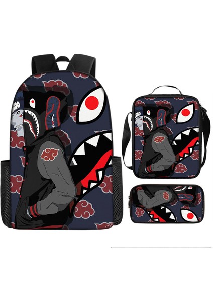 Köpekbalığı Üç Parçalı Okul Çantası Karikatür Ilkokul Öğrencileri Omuz Çantası Kalem Çantası Yüz Bir (Yurt Dışından)