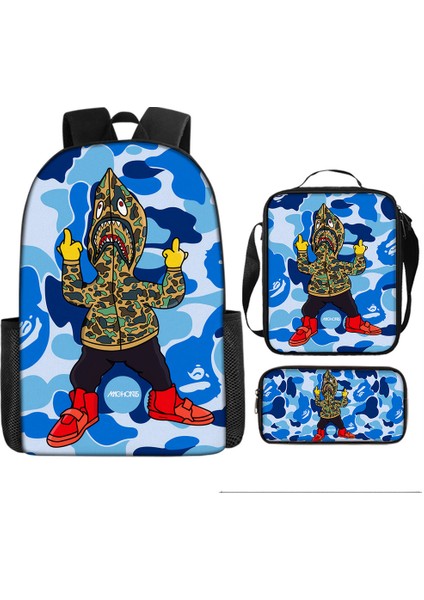 Köpekbalığı Üç Parçalı Okul Çantası Karikatür Ilkokul Öğrencileri Omuz Çantası Kalem Çantası Yüz Bir (Yurt Dışından)