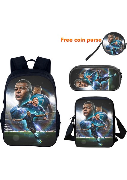 Mbappe Periferik Çocuk Sırt Çantası Ilkokul ve Ortaokul Öğrencileri El Çantası Kalem Çantası Üç Parça Set (Yurt Dışından)