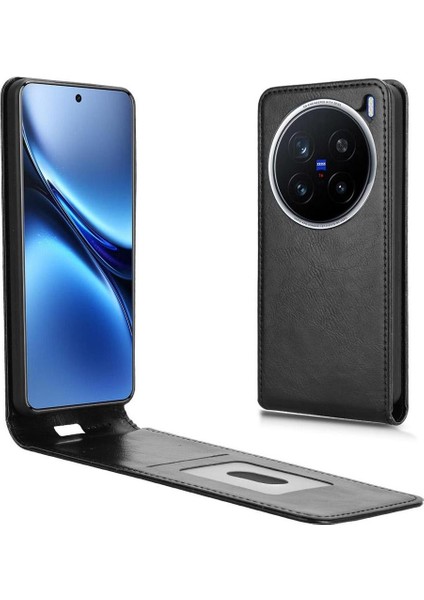 X200 Pro Lüks Dikey Yukarı ve Aşağı Döndürülebilir Kart Yuvası Deri Telefon Kılıfı Koruma Kabuğu (Yurt Dışından)
