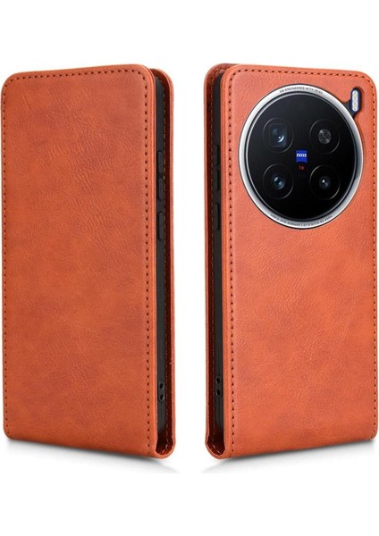 X200 Pro Lüks Dikey Yukarı ve Aşağı Döndürülebilir Kart Yuvası Deri Telefon Kılıfı Koruma Kabuğu (Yurt Dışından)