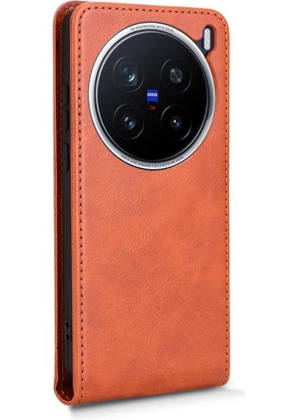 X200 Pro Lüks Dikey Yukarı ve Aşağı Döndürülebilir Kart Yuvası Deri Telefon Kılıfı Koruma Kabuğu (Yurt Dışından)