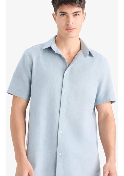 %100 Pamuk Regular Fit Polo Yaka Yazlık Kısa Kollu Gömlek D8613AX25SM