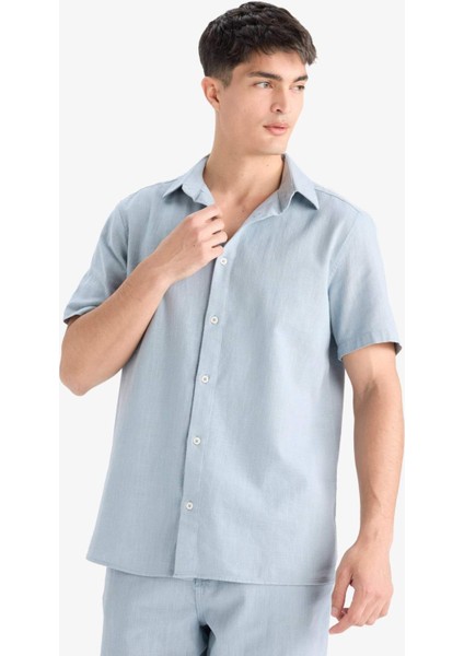 %100 Pamuk Regular Fit Polo Yaka Yazlık Kısa Kollu Gömlek D8613AX25SM fırsatları