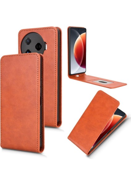 Camon 30 Pro Lüks Dikey Yukarı ve Aşağı Döndürülebilir Kart Yuvası Deri Telefon Kılıfı Koruma Kabuğu (Yurt Dışından)