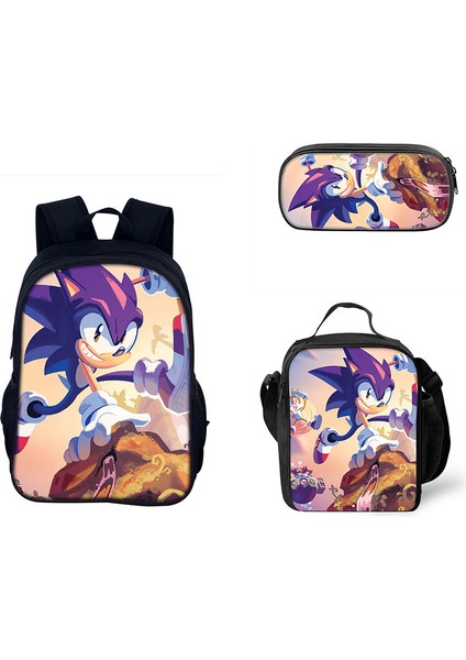 Sonic Ilkokul ve Ortaokul Öğrencileri Çizgi Film Periferik Okul Çantası Üç Parçalı Set (Yurt Dışından)